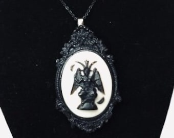 Satanic Panic! Black and White Baphomet Cameo Necklace