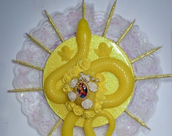 Lemon Yellow Wall Hanging Sacred Serpent Halo