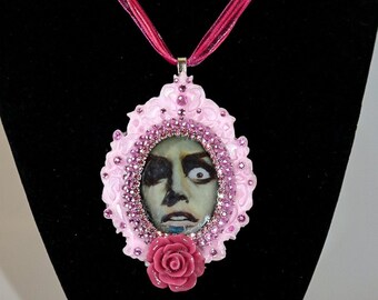 Ornate Pink Classic Horror Pendant Necklace