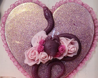 Baby Angel Lavender Heart and Serpent Wall Hanging Piece