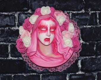 Blush Requiem Wall Hanging Mary- Pink Corpse Paint & Floral Halo