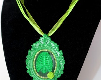Toxic Green Ribcage Cameo Necklace
