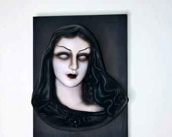 Goth Framed Wall Hanging Virgin Mary with Bat