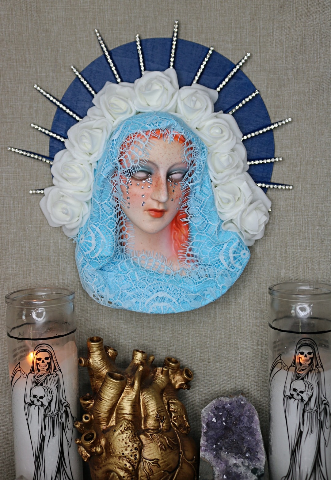 Red Hair Blue Veil Haloed Virgin Mary Etsy