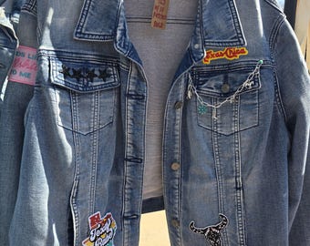 Custom Patch Denim Jacket, Personalized Jean Jacket, Patch Jacket, Festival Jacket, Choose 5 10 or 15 Patches, Unisex Custom Gift