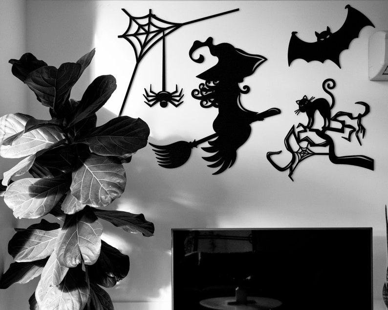 Halloween Wall Art Decor Set, Halloween Witch, Spider , Halloween