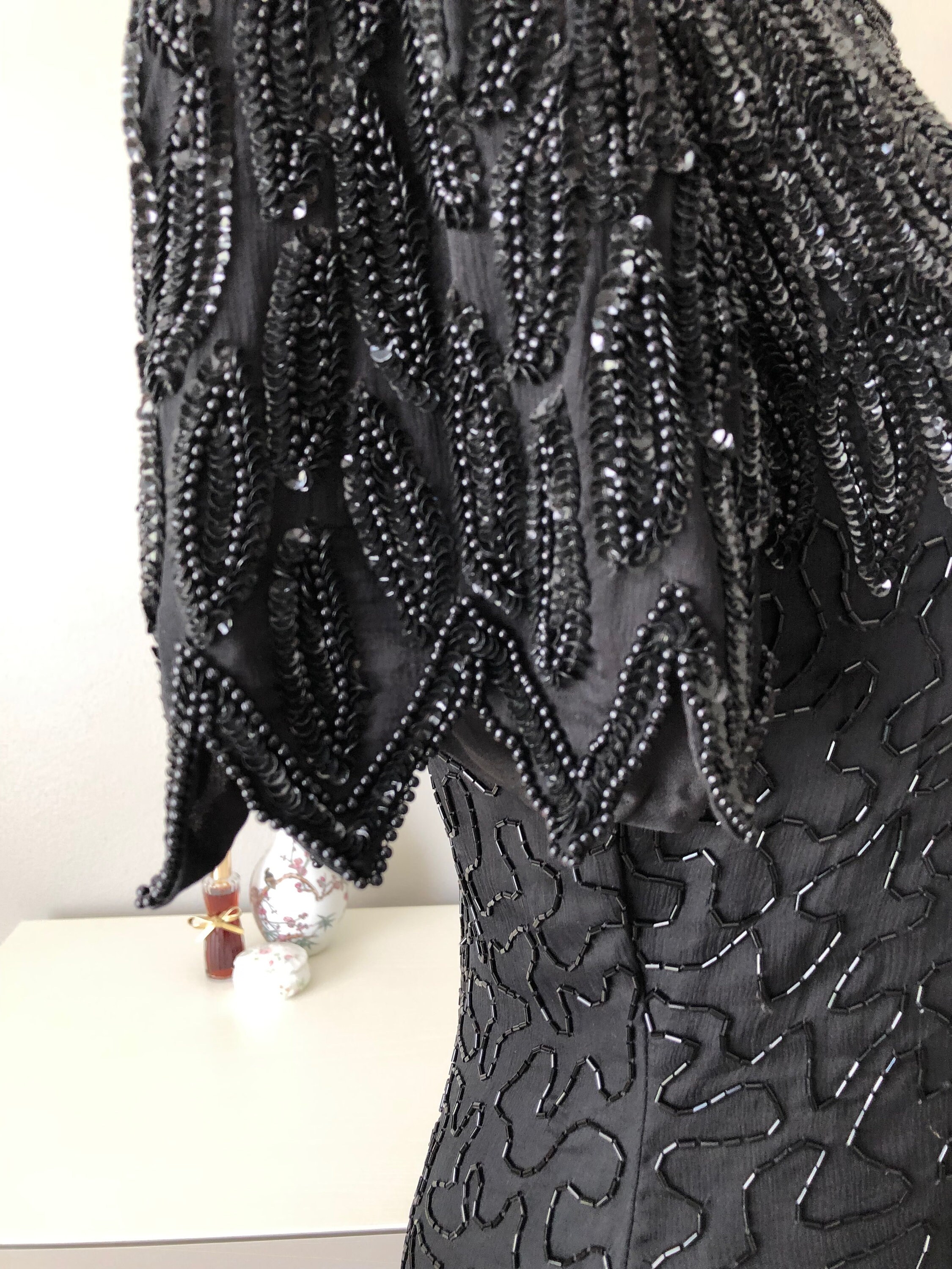 Black Beaded Sequined Silk Gown by Laurence Kazar main image 0