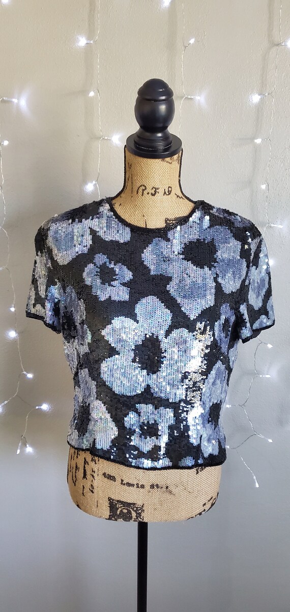 Sequin Crop Top Size Medium or oversized Small, S… - image 2