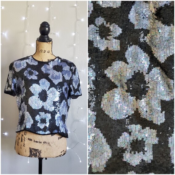 Sequin Crop Top Size Medium or oversized Small, S… - image 1