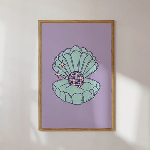 Y2K Dekor,Muschel Disco Kugel Druck,Retro bunte Kunst,Funky Druck,Adrette dänische Pastell Dekor,Ästhetisches Poster