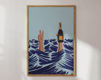 Wein Liebhaber Druck,Funky Wohnkultur,Ästhetische Raumdeko,Trendy Wandkunst,Sea Poster,Y2K Dekor,Süße Wohnung Dekor,Minimalistisches Dekor