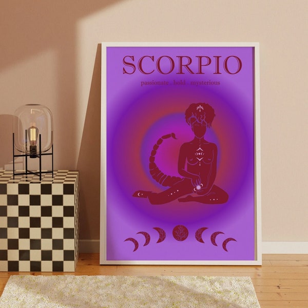 Scorpio,Retro Gradient Poster,Indie Room Decor,Spiritual Wall Art,Scorpio Gifts,Trendy Posters,Zodiac Art,Maximalist Decor,Aura Poster