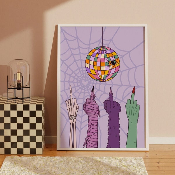 Halloween Party Wall Art,Funky Disco Ball Print,Maximalist Decor,Girly Wall Art,Cute Home Decor,Y2K Decor,Indie Room Decor,Spooky Poster