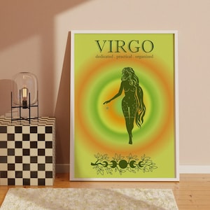 Virgo Zodiac Print,Indie Room Decor,Trendy Wall Art,Aura Poster,Retro Gradient Poster,Virgo Decor,Horoscope Art,Spiritual Star Sign Art,Y2K