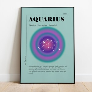 Aquarius Gradient Aura,Aquarius Decor,Zodiac Art Printable,Astrology Art,Astrology Star Sign Poster,Grainy Gradient,Horoscope Print