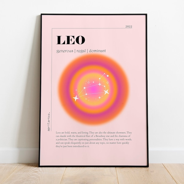 Leo Star Sign Print,Retro Gradient Poster,Trendy Wall Art,Spiritual Aura Poster,Astrology Art,Y2K Decor,Leo Poster,Indie Room Decor