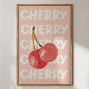 Trendy Cherry Wall Art,Retro Home Decor,Girly Wall Art,Preppy Room Decor,Coquette Aesthetic Print,Pastel Y2K Poster,Maximalist Printable Art
