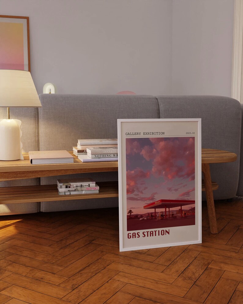 Retro Moderne Wand dekor,Pinterest Dekor,Tankstelle Poster,Funky Print,große druckbare Kunst,Indie Zimmer Dekor,Maximalist Y2K Apartment Dekor Bild 4