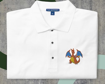 Charizard Pokemon Embroidered Dry-Fit Polo