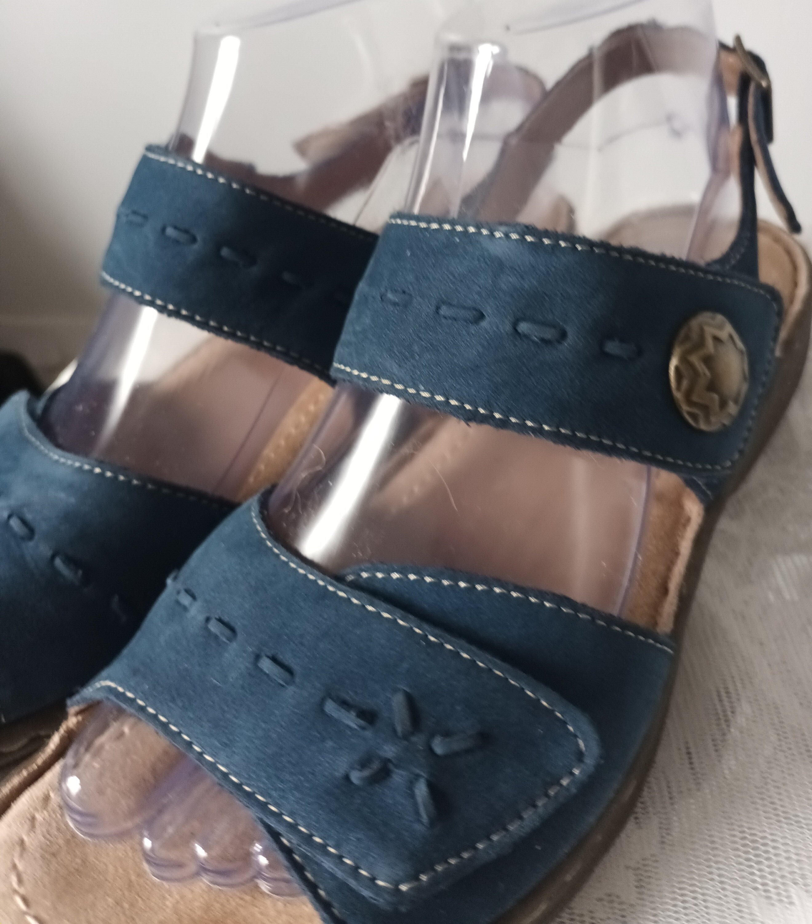 Hotter Alma Teal Blue Shoes Size 6 Uk Standard Fit & Velcro Adjustable