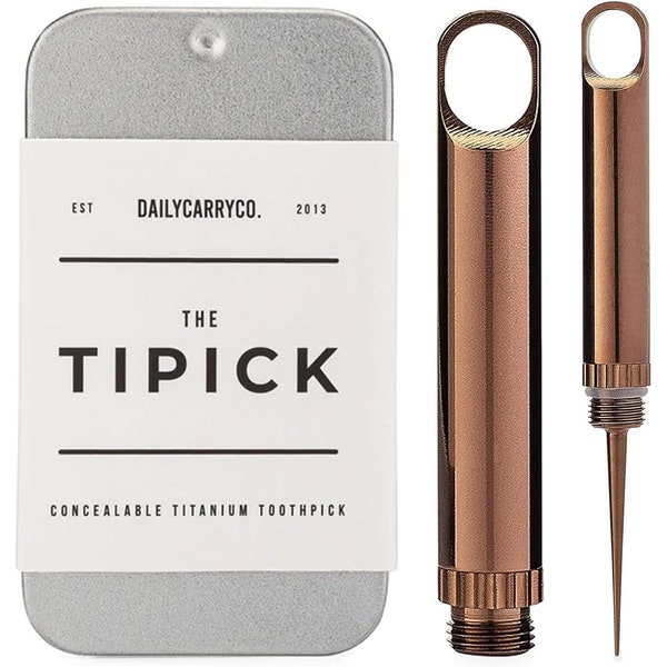 Rose Gold | World's Smallest Titanium Toothpick Concealable Micro Toothpick with Protective Case Holder Pocket EDC Tool Camping Multi Tool