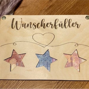 Wunscherfüller Geldgeschenk mit Gravur Geschenkkarte Holzkarte Geschenkidee Geburtstagskarte