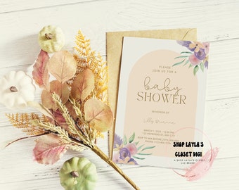 Boho Floral Baby Shower Invitation, Editable Baby Shower Invite, Boho Baby Shower Digital Download, Boho Baby Shower Editable Invite