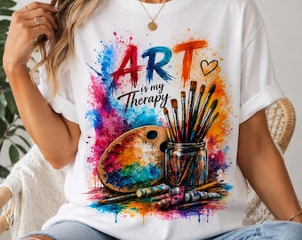 El arte es mi terapia PNG, paleta de pintura colorida, pinceles de artista, salpicadura de acuarela (descarga digital)