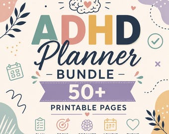 Paquete de planificadores para TDAH / Seguimiento diario de la concentración y la productividad (PDF imprimible)