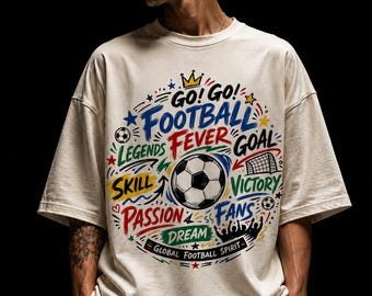 Camiseta gráfica "Furia del fútbol", camiseta urbana colorida para aficionados al fútbol.
