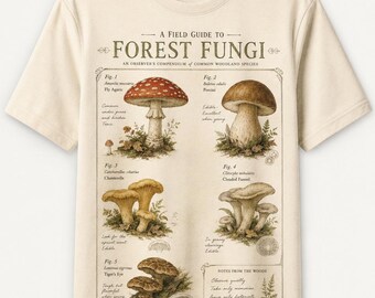 Camiseta con diseño de guía de campo de hongos forestales, camiseta botánica vintage con estampado de setas (descarga digital)