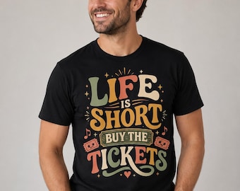 La vida es corta. Compra las entradas. Camiseta retro divertida para viajeros de conciertos.