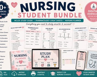 Paquete para estudiantes de enfermería, guía de estudio para el examen NCLEX, hojas de farmacología (descarga digital)