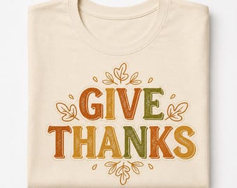 Camiseta "Give Thanks" (Dar gracias), camiseta con estampado vintage de hojas de otoño, atuendo acogedor para el Día de Acción de Gracias en otoño.