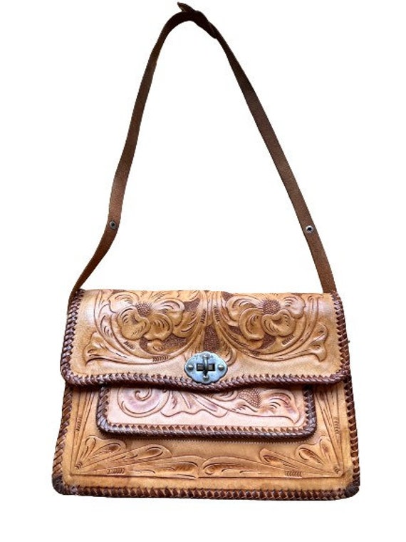 Vintage 1940 Hand Tooled Whiskey Brown Leather Emboss… Gem