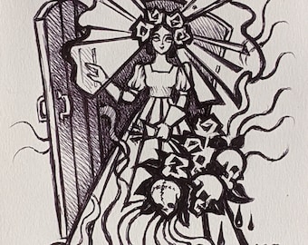 Bride original hand drawn illustration, Ukrainian victory, Creepy Death Bride, Sculls, Mort