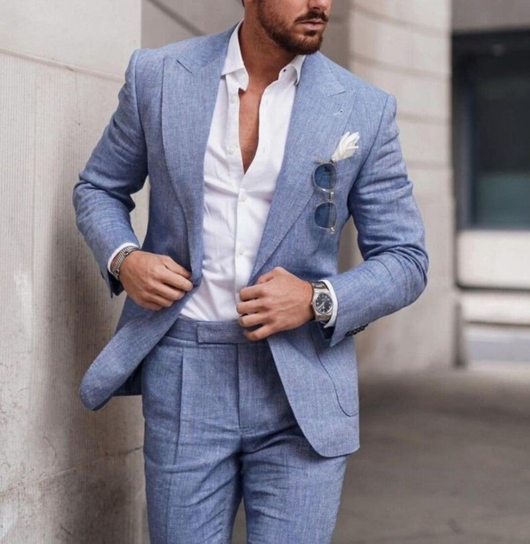 Mens Linen Groom 2 Piece for Men Wedding Dinner Party Wear Etsy