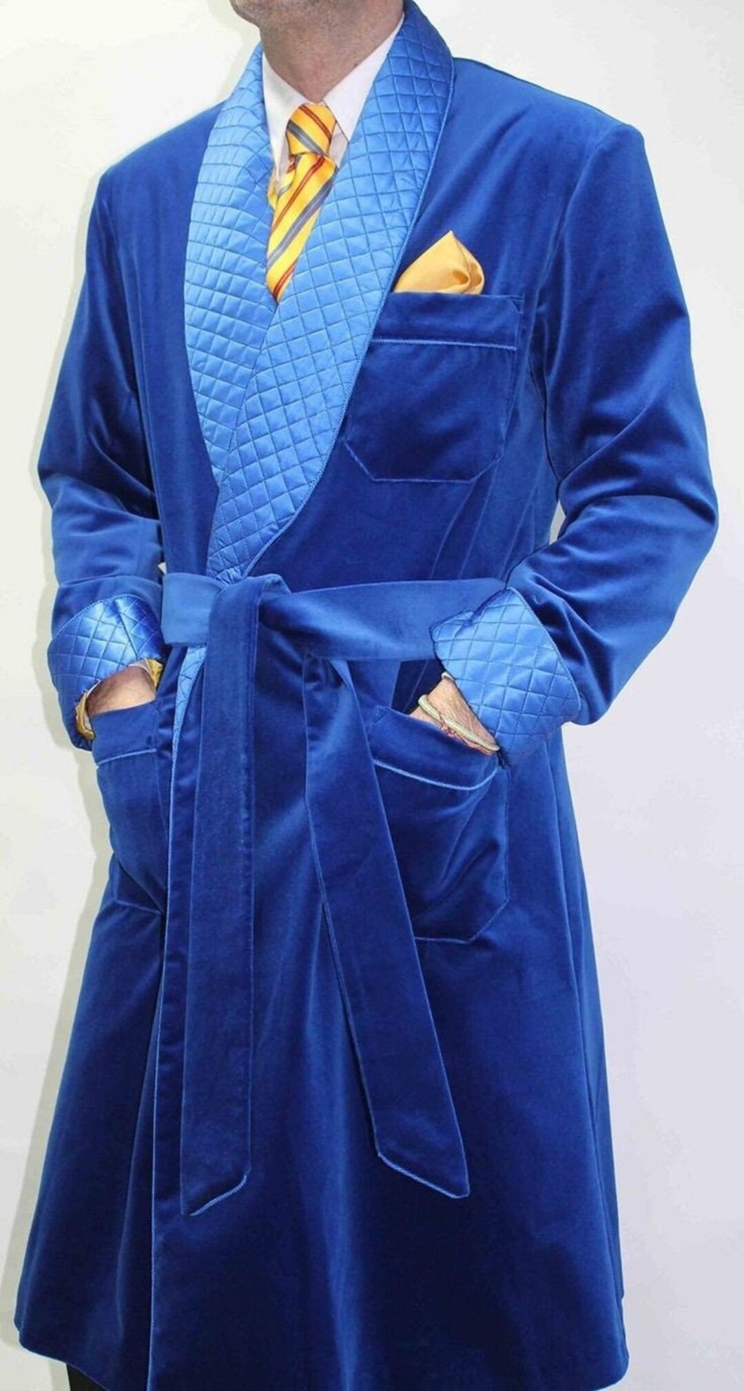Mens Smoking Robe Velvet Quilted Silk Collar Dressing Gown Etsy