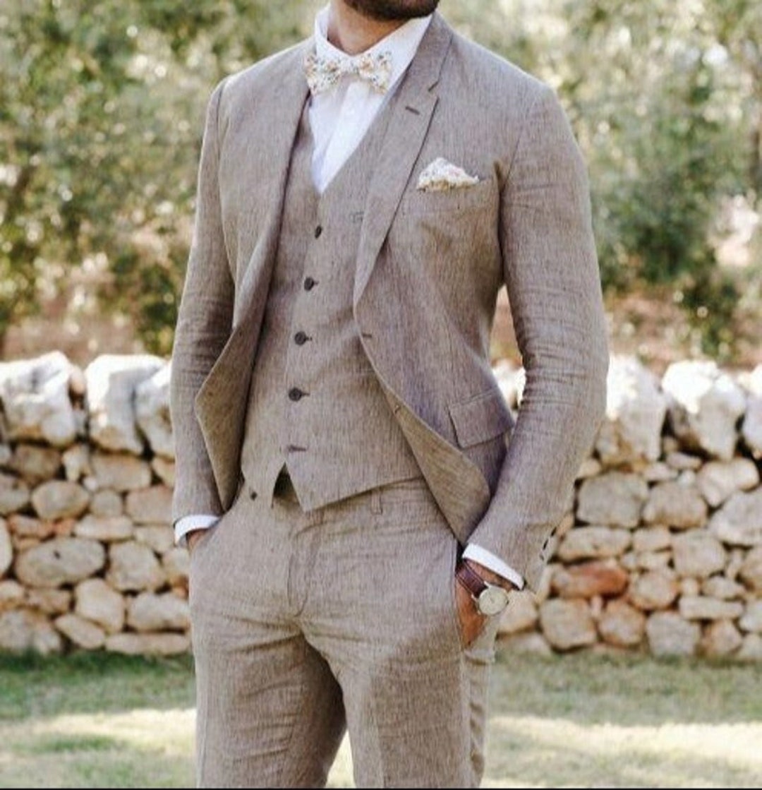 Mens Brown Linen Suits Men Summer Wedding Beach Suits for Men Etsy