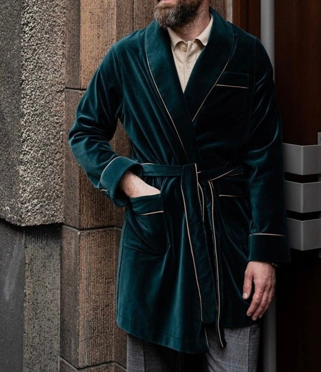 Mens Green Velvet Dressing Gown Smoking Jacket Maroon Velvet Etsy