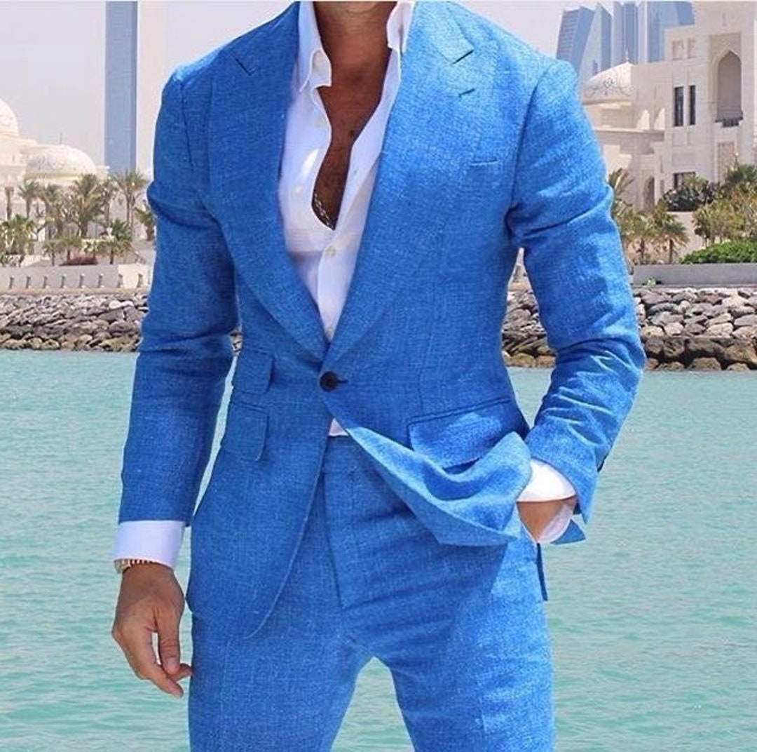 Mens Blue Linen Summer Suits for Men Linen Party Wear Suits - Etsy