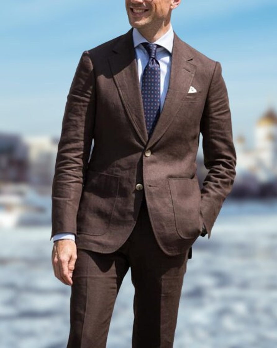 Men Linen Suit Brown Linen Suit Beach Wedding Suit Linen Suit Etsy