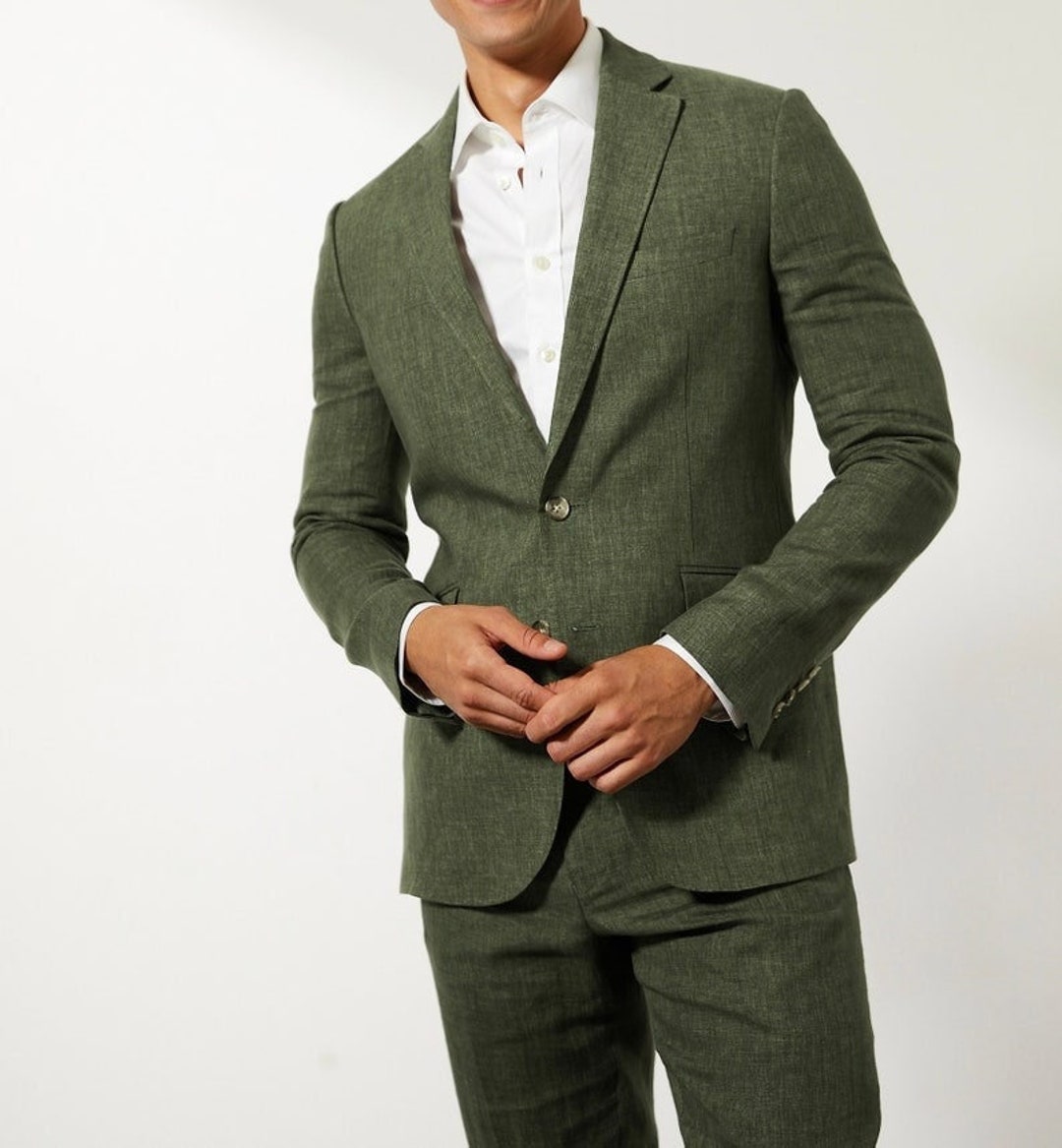 Mens Summer Linen Suits Men Green Linen Suits Groomsmen Slim Etsy
