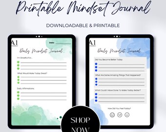 Printable Mindset Journal for Daily Affirmations and Gratitude