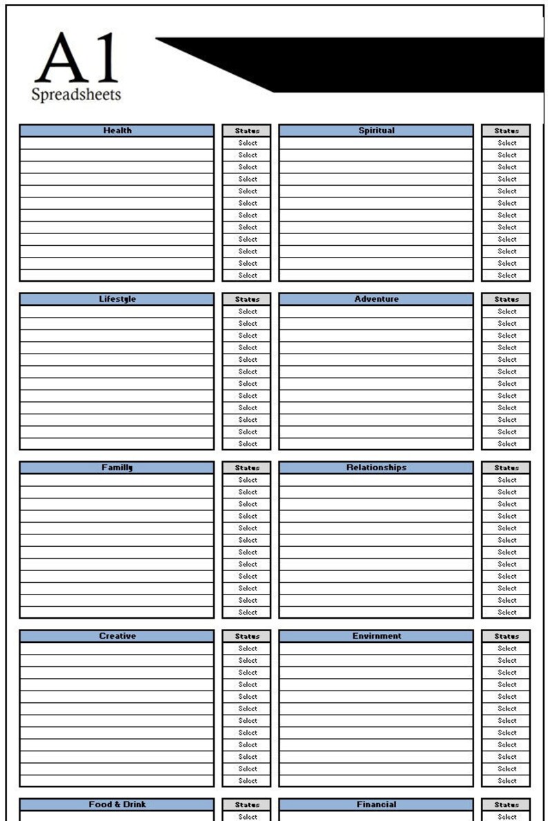 Simple Bucket List Excel Template Etsy