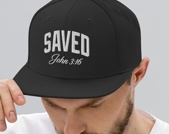 Christian Snapback Hat Saved John 3:16 Embroidered Cap, Bible Verse Hat, Religious Gift for Men Women, Faith Based Hat, Christian Apparel,