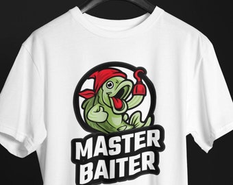 Camisa de pesca divertida - Camiseta de pesca Master Baiter - Ofensiva, irónica, Regalos para hombres - Camiseta de pesca de lubina, Regalo de papá - Humor adulto