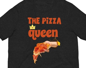 Funny food t shirts - pizza queen food lover tee ,ideal unique hilarious foodie gift, fast food t- shirt with a pizza on