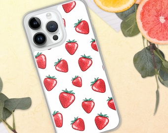 Erdbeermuster Handyhülle - Süße Erdbeer Handyhülle für iPhone 14, 13, 12 Pro Max, 11 Erdbeere Sommer Handyhülle