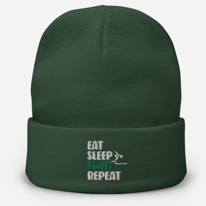 Swimmer  Gift - Embroidered Beanie Eat Sleep swim Repeat Hat - a great birthday or Christmas present / gift for a Swimmer